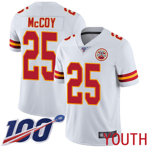 Youth Kansas City Chiefs 25 McCoy LeSean White Vapor Untouchable Limited Player 100th Season Football Nike NFL Jersey